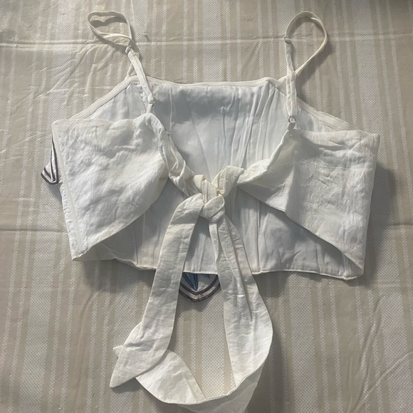 Angel Biba White with Blue Floral Embroidered Boho Crop Top M - Picture 2 of 7